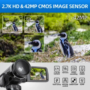 NBD 2.7K Video Camera 42MP Digital Camera Vlogging Camera for 3.0inch Flip Screen Camcorder with Remote Control 2