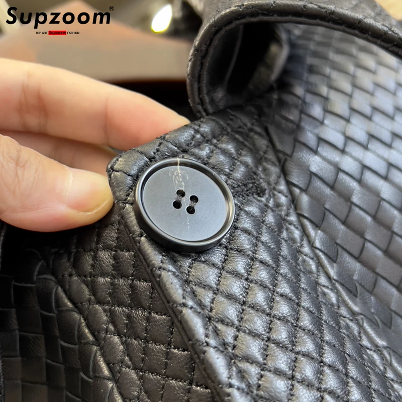 Supzoom 청년 기하학 트루 가죽 라펠 캐주얼 지갑, 펑크 스타일 재킷, 남성 코트, 탑 패션, 가을 및 겨울, 신상