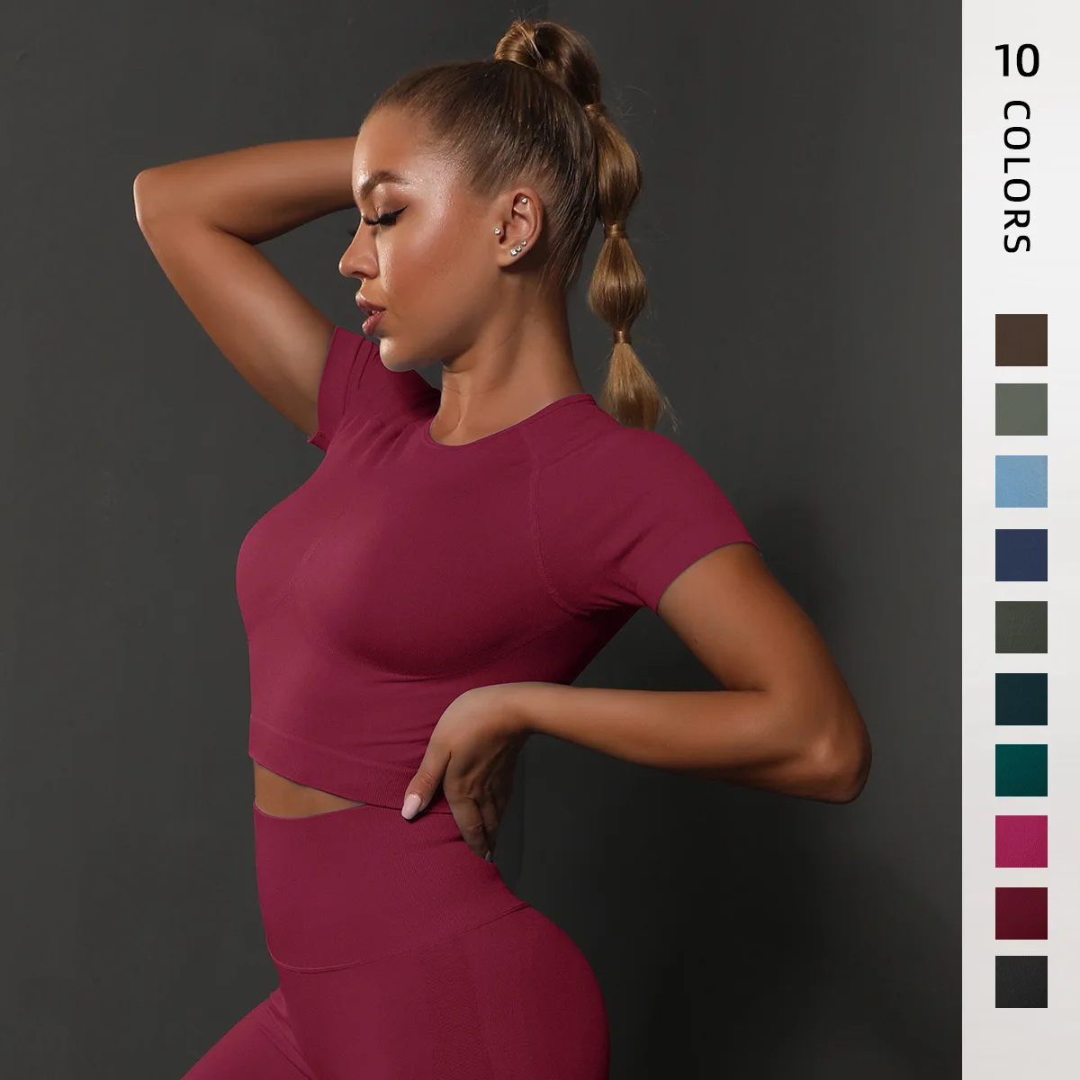

Yoga shirts seamless solid color sports long sleeve top high elastic breathable running fitness yoga clothes for women shirtstop