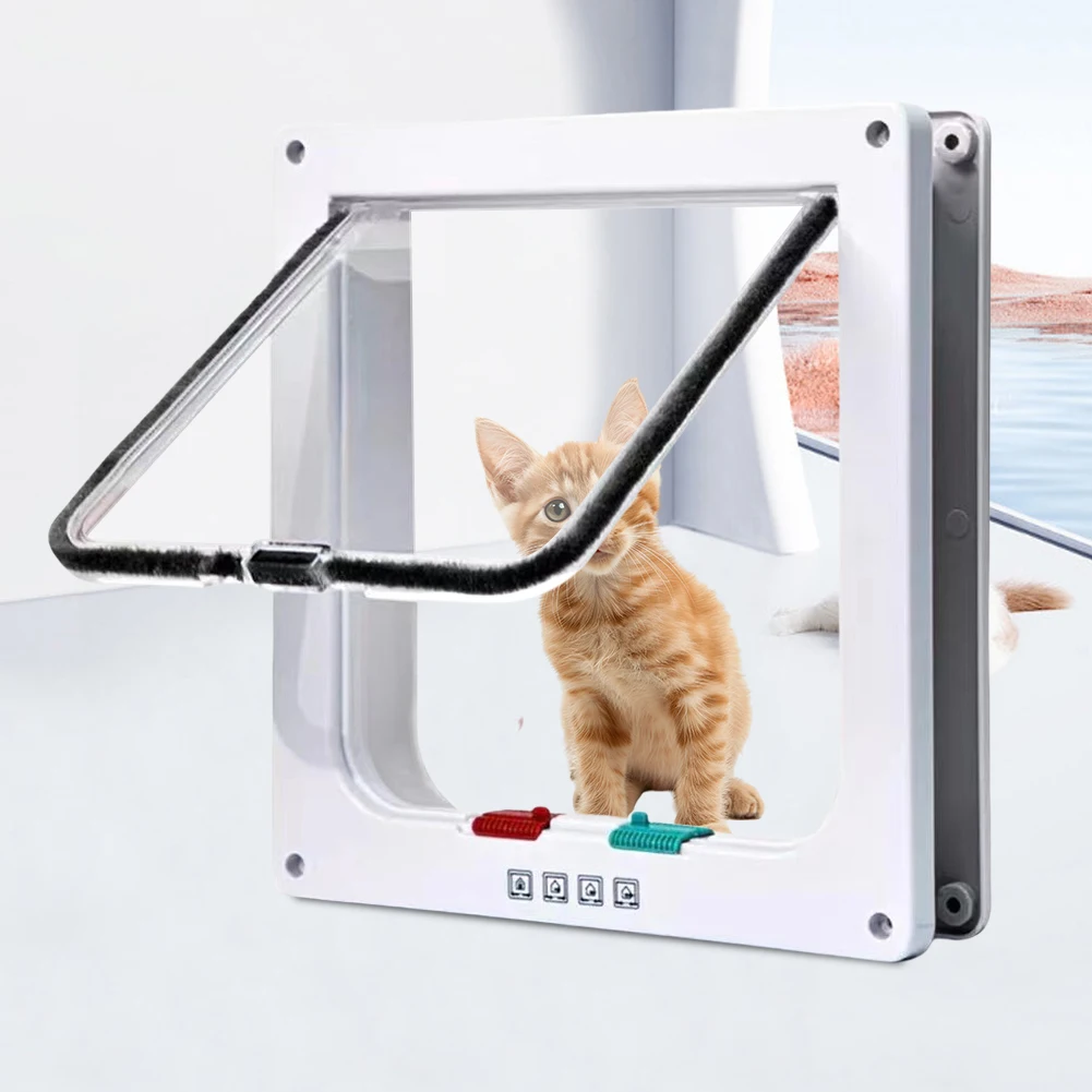 Cat Flap Door with 4 Way Security Lock Puppy Kitten Safety Pet Door ABS Plastic Small Pet Gate and Sliding cat door pet door