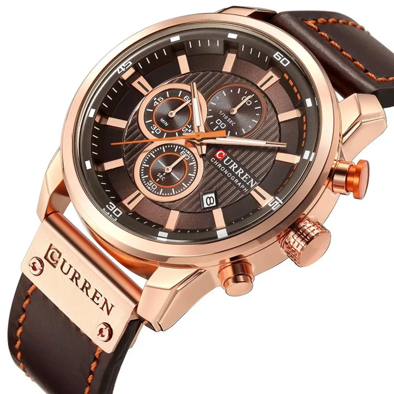 CURREN Watch For Men Top Luxury Fashion Clock Chronograph Calendar Luminous Waterproof Sports  Leather Men Watch Reloj Hombre