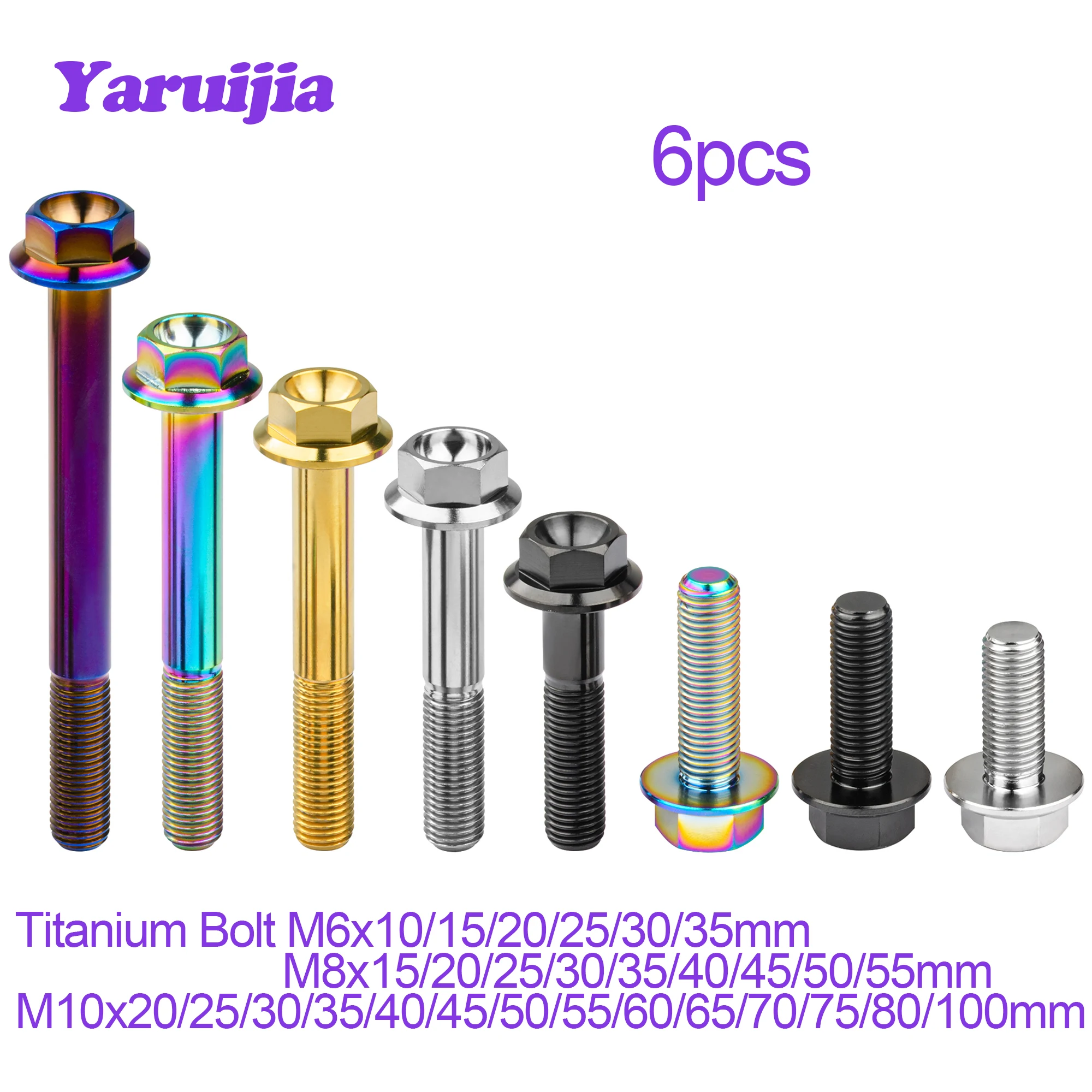 Yaruijia Parafuso de Titânio m6 m8 M10x10100 mm Din6921 ti Flange Parafuso Hex Parafusos para Modificação da Motocicleta Freio a Disco Parafuso Pcs