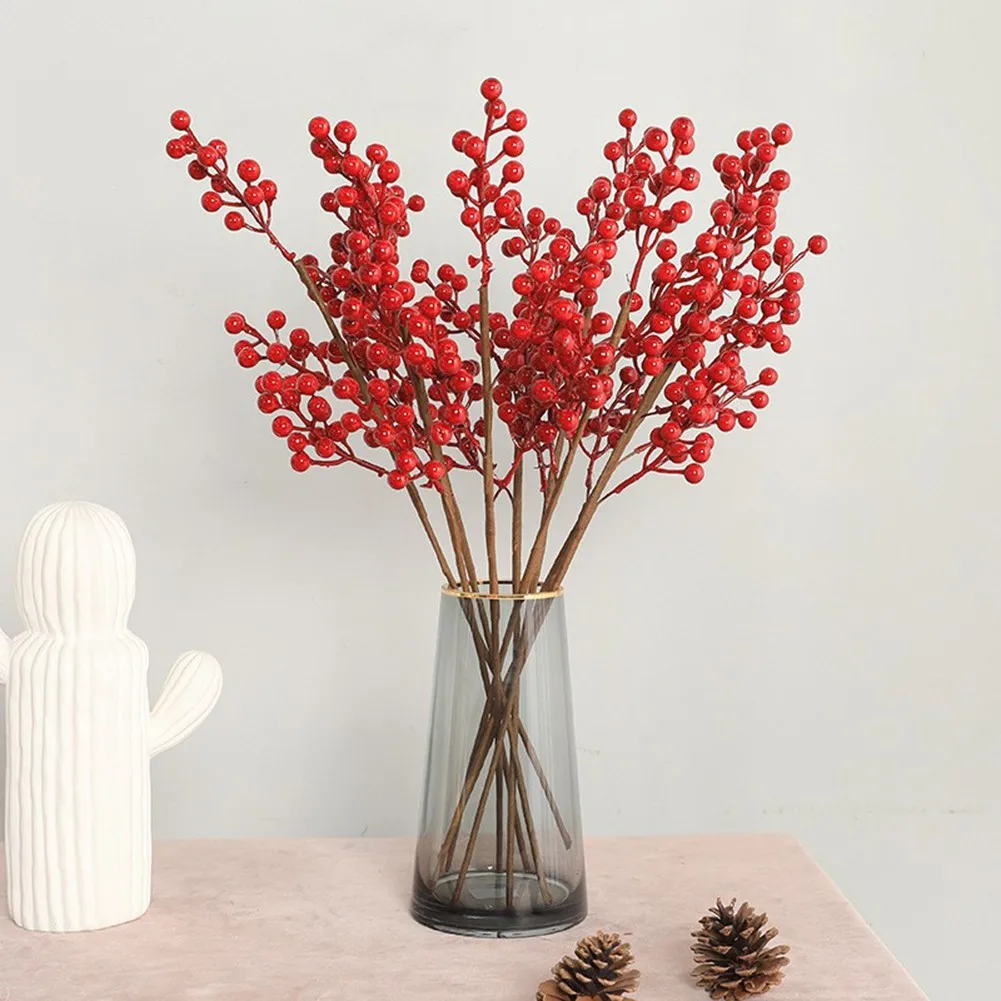 

1 Bouquet Artificial Red Berry Stems Holly Simulation Holly Flower Home Decoration Artificial Flowers