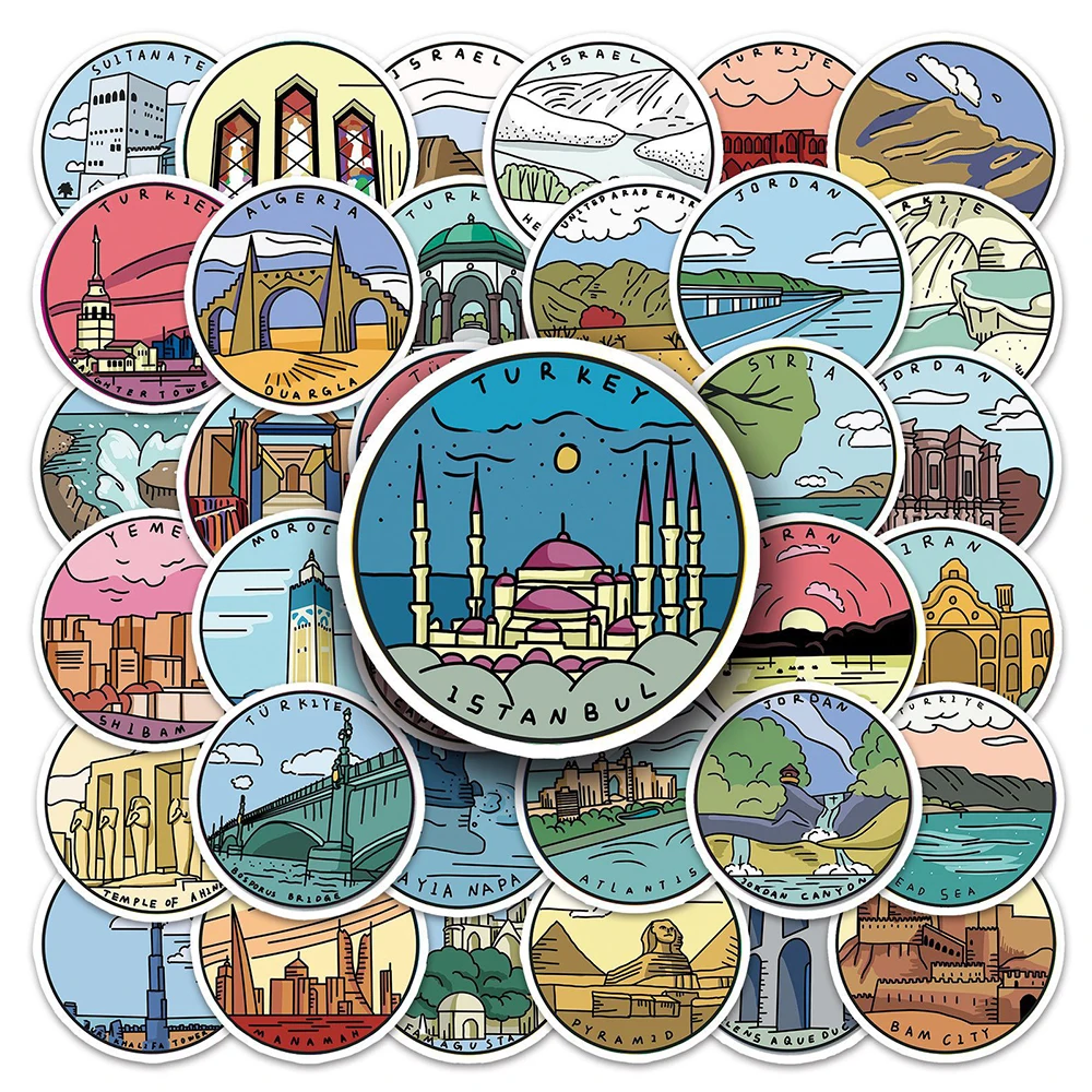 10/30/50pcs Famous Middle East Scenery Stickers Cartoon Travel Signs Sticker for Car Bike Motorcycle Laptop Graffiti Decal Toys