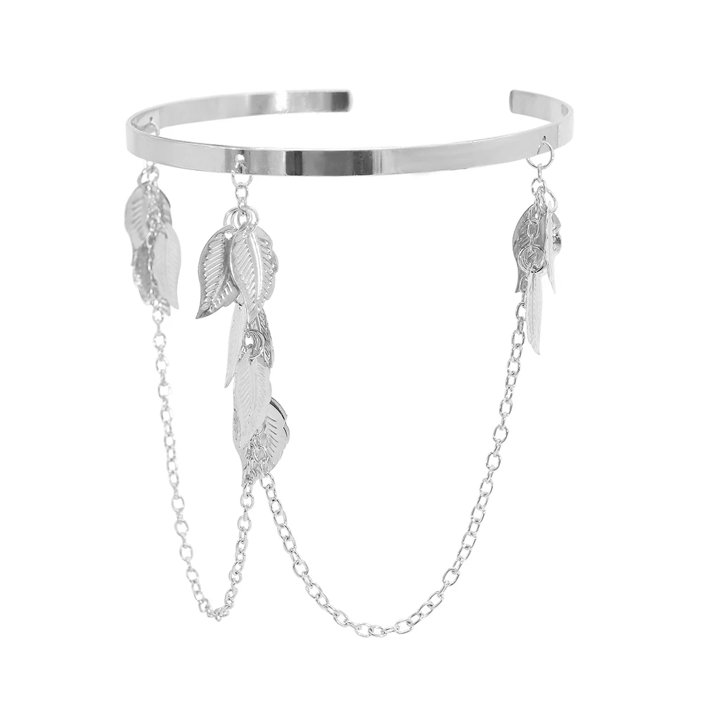 Gold Color Leaf Open Bangles Cuff Bracelet For Women Swirl Charm Armlet Greek Goddess Arm Bracelets Female Jewelry Accessories