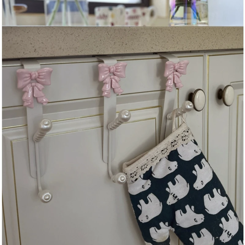 French Bow Key Holder, Double-Layered Pearl Clothes Hooks, Charming Bedroom Door Scarf Hanger, Exquisite Wall Decor 3
