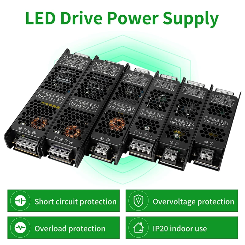 12V 24V LED Power Supply 60W 100W 200W 300W 400W Ultra Thin AC/DC Transformer LED Driver Converter for LED Strip Lighting