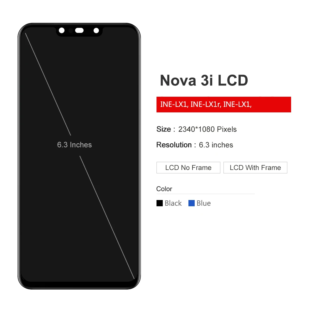 화웨이 노바 3i LCD 디스플레이 용 6.3 인치 프레임 터치 스크린 교체 P 스마트 플러스 디스플레이 INE-LX1 LX2 LCD 화면