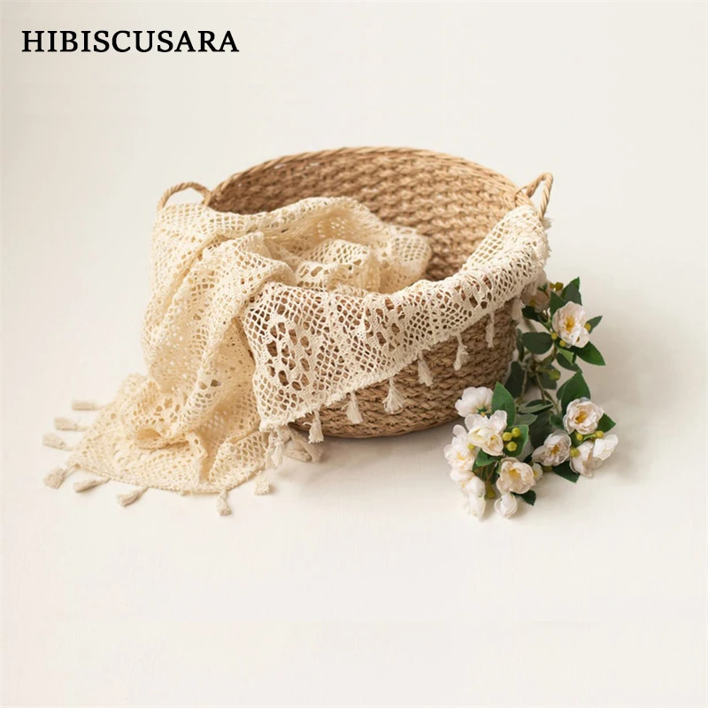 Винтажное бежевое хлопковое одеяло для новорожденных от HIBISCUSARA с цветочным узором и квадратным шрифтом для детской фотос...