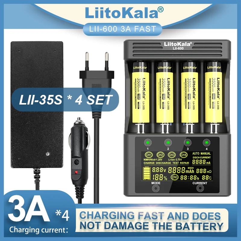 

Liitokala Lii-600 LCD Battery Charger is suitable for Lithium Ion 3.7v nimh 1.2v 18650 26650 21700 18500 aa aaa LI-51S hg2 ncr