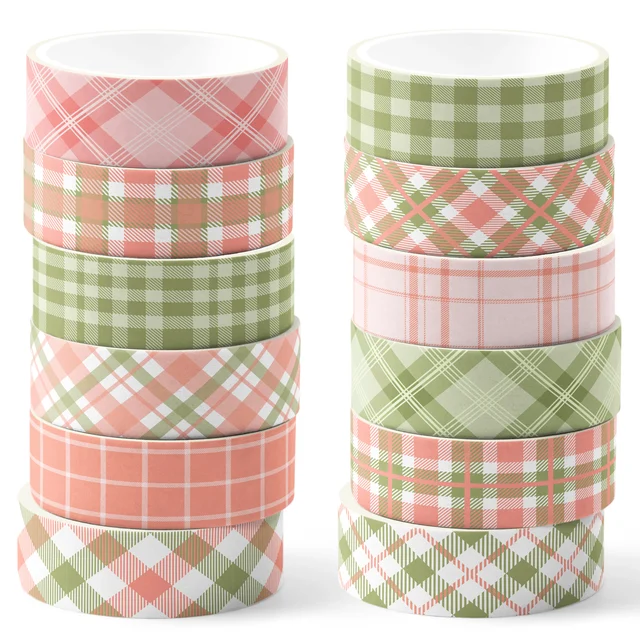 12 Rolls Stripes Plaid Washi Tape Set,Decorative Paper Stickers,DIY Craft Tape for Gift Wrapping, Scrapbooking Party Supplies 1