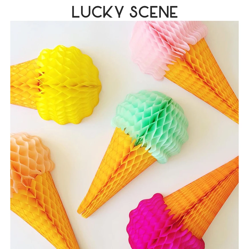 

Honeycomb ball icecream cone pendant pull flower baby party birthday arrangement macaron S00101