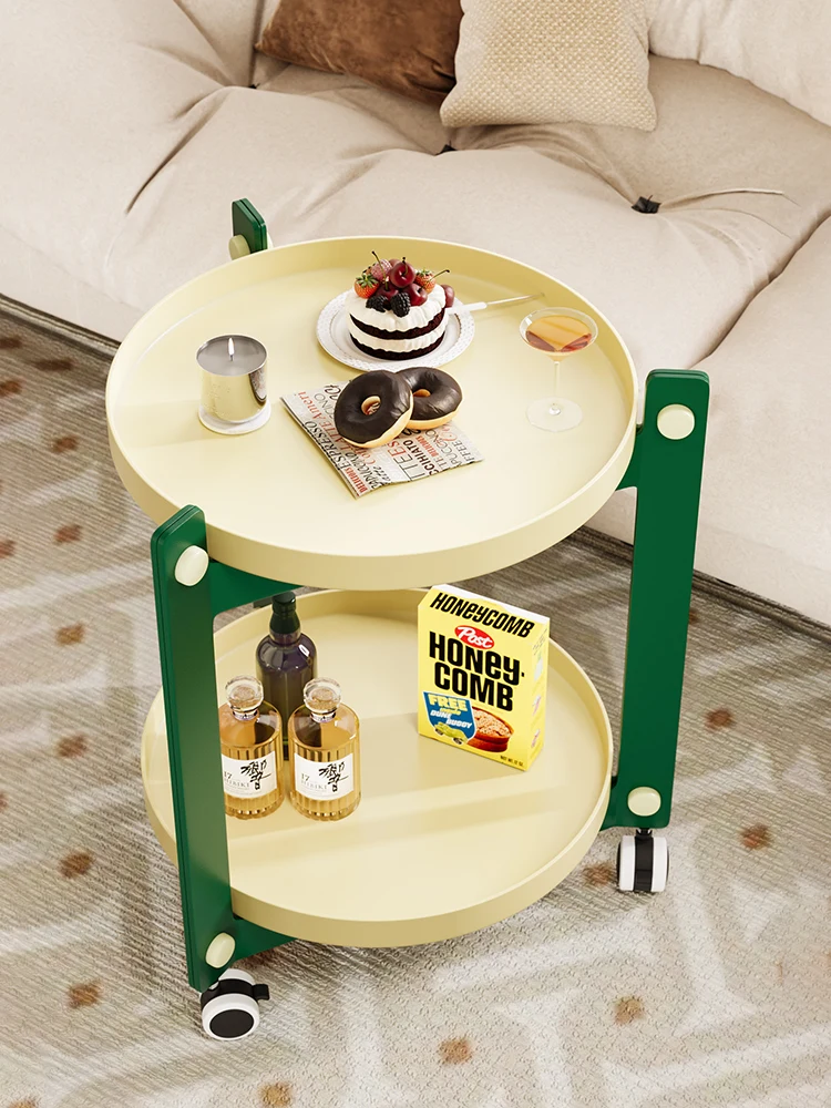 

Small round table, movable coffee table, living room, household storage rack, internet famous bedside cart