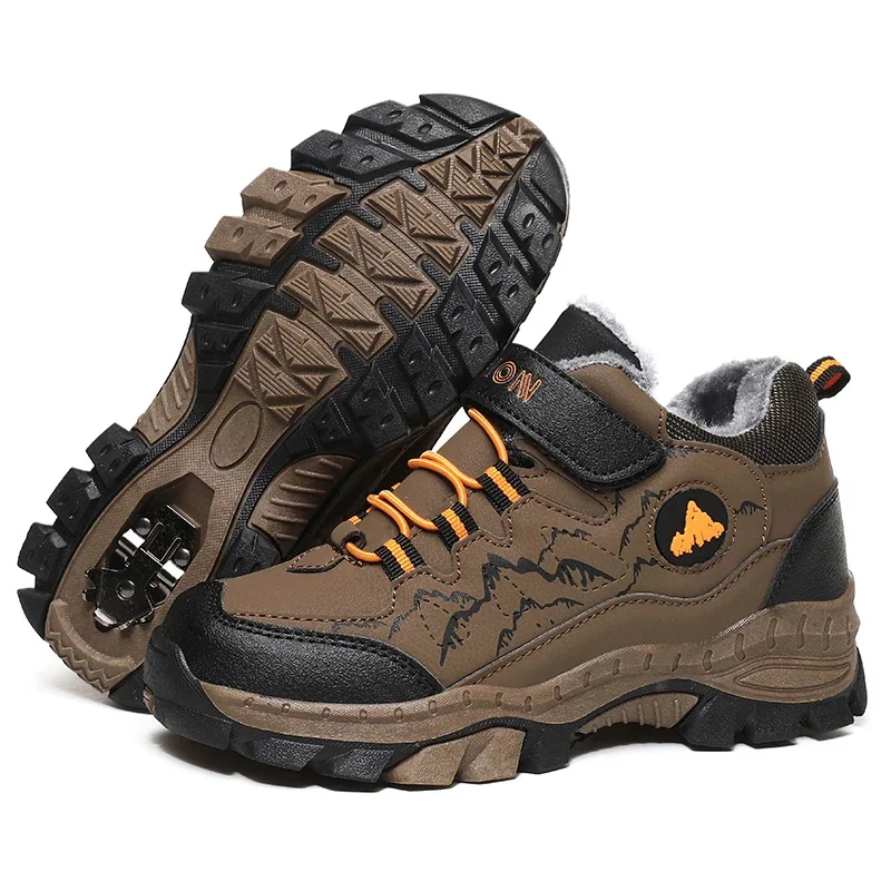 

Kids Winter Shoes Boys Sneakers Non-slip Winter 2024 Outdoor Warm Plus Fur Boots Teenagers Mountain Climbing Trekking Shoes