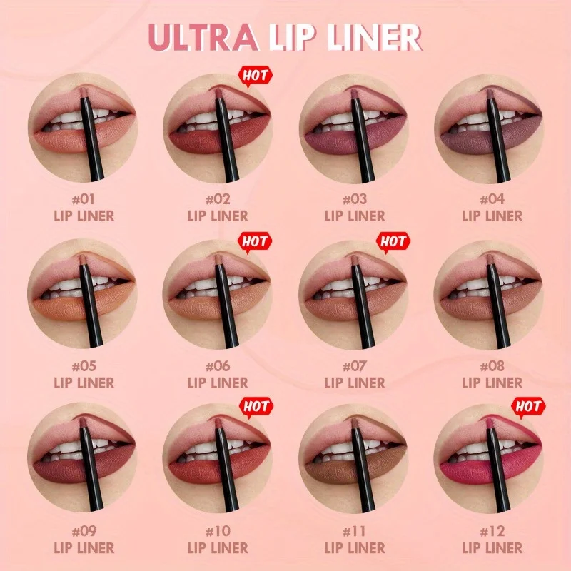 12pcs/set Lip Liner Pencil Matte Nude Contour Lipliner Lipstick Waterproof Long Lasting Lipstick Pen Lip Tint Cosmetics 6