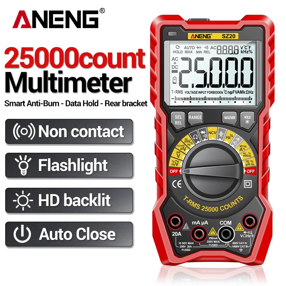 ANENG SZ20 전문가용 디지털 멀티미터 전기 25000 카운트 AC/DC 전류계 전압 테스터 (자동차, 저항, 온도, 커패시터 측정용)