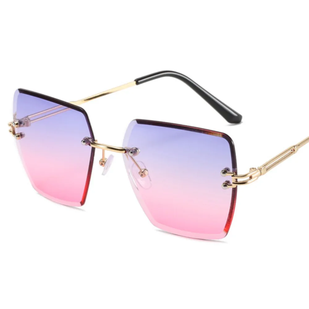 Nouvelles lunettes de soleil à bords coupés sans cadre les plus vendues pour femmes en Europe et en Amérique, lunettes de soleil à dégradé polygonal tendance, lunettes transfrontalières_voghion.com
