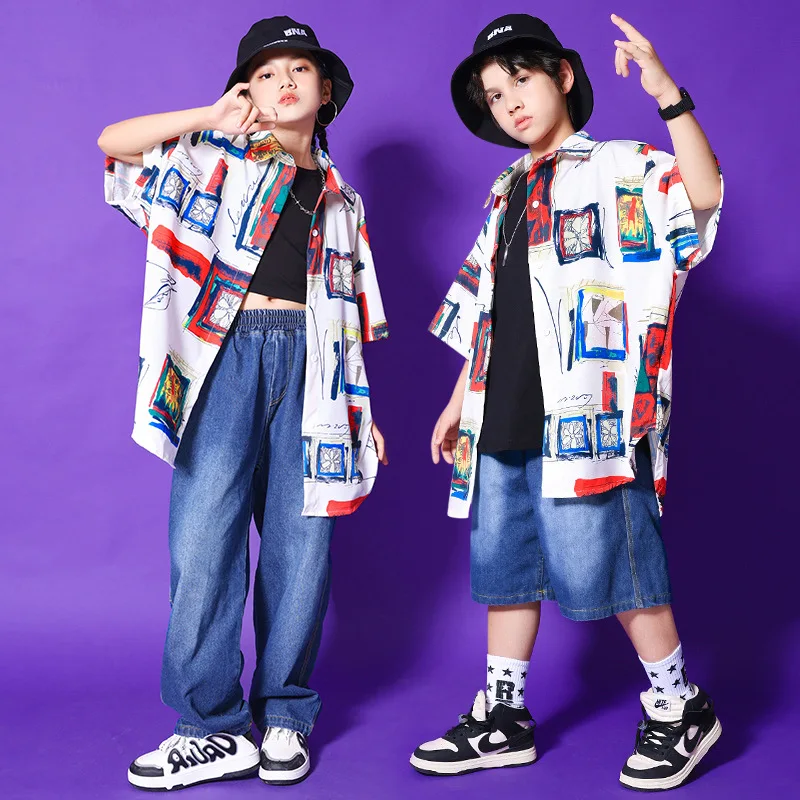 

Kids Hip Hop Clothing Dance Costumes for Girls Boys Ballroom Dancing Clothes Children Dancewear Jean Vest Shorts Pants Shirt
