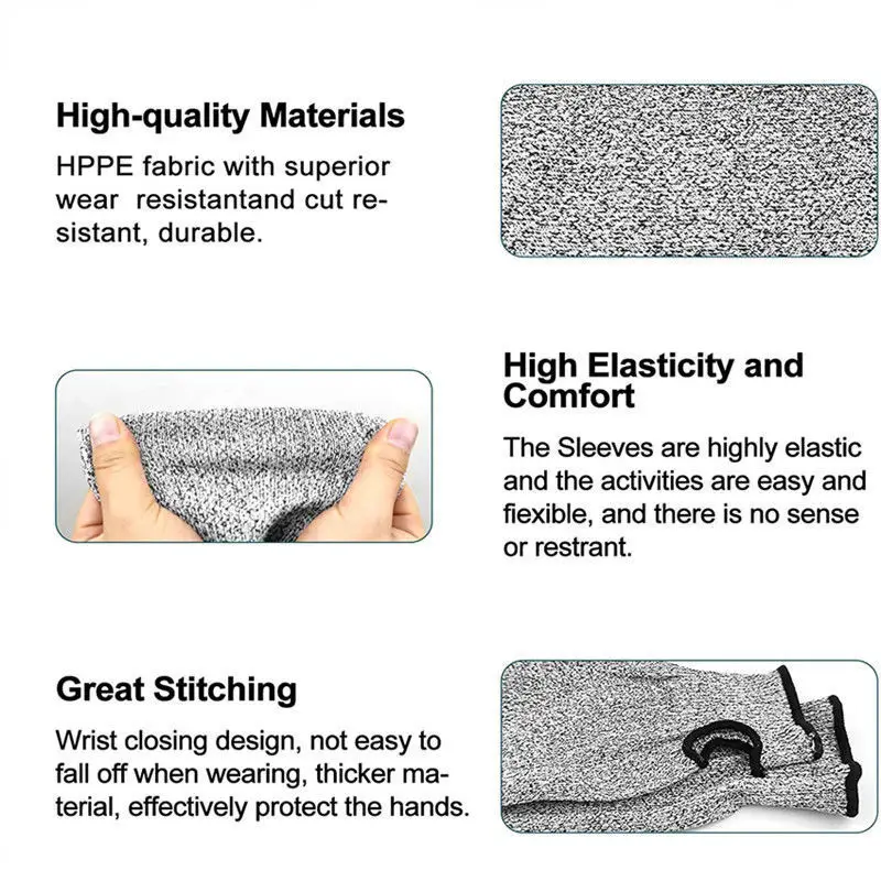 1 Pair Level 5 Safety Sleeves Anti Cut Arm Puncture Gloves Cutting Resistant Bracers Protector Household Breathable Guard Gloves