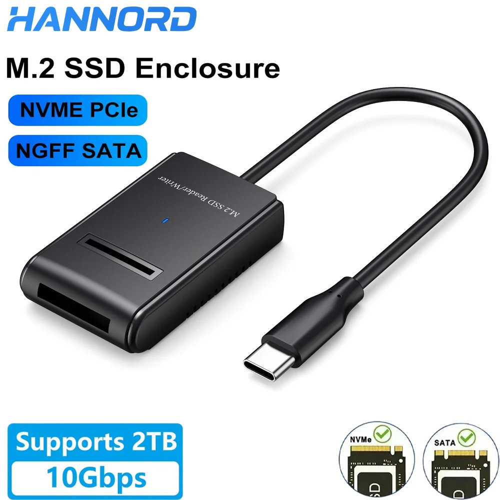 한노드 M.2 SSD 케이스 10Gbps 듀얼 M.2 SATA/NVMe SSD-USB 3.1 외장형 인클로저 타입 C SSD 어댑터 (NVMe PCIe NGFF SATA 박스용)