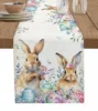 Easter Bunny Spring Flowers Linen Table Runner Washable Dresser Scarves Table Decor Festival Wedding Kitchen Decor Table Runner 5