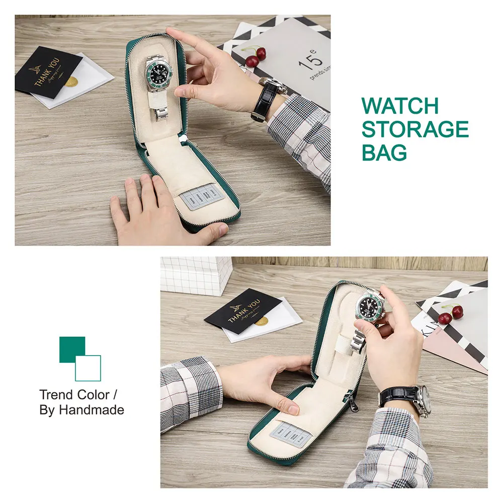 CONTACT'S FAMILY Vintage Handmade Cowhide Leather Single Slot Watch Case Display Jewelry Bracelet Storage Box with Card Slot