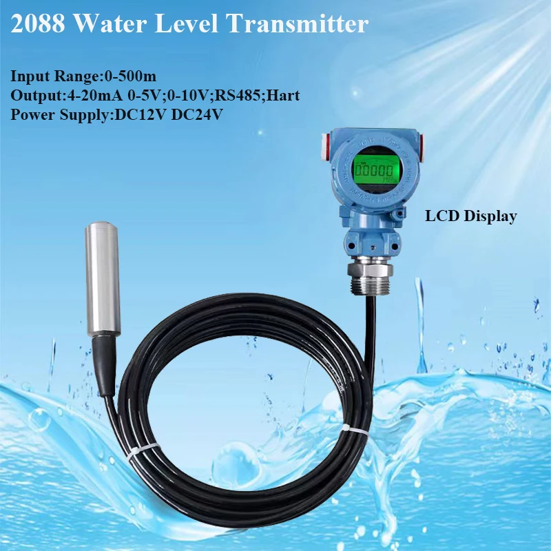 

1set 4-20MA Output Integral Liquid Oil Water Level Sensor Probe Transmitter Detect with Model 2088 LCD Display