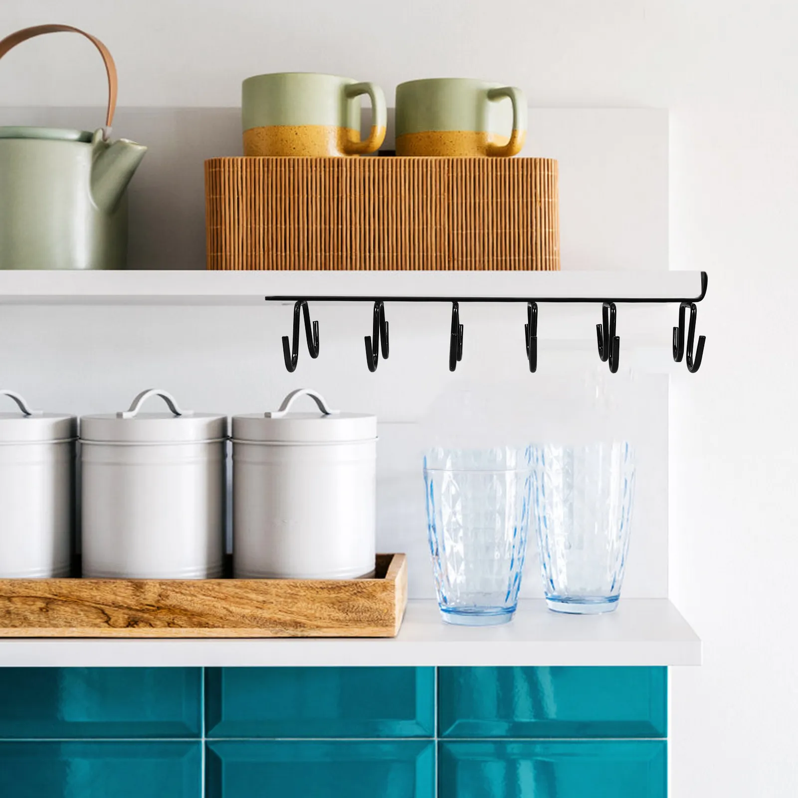 12 Hook Cup Hanging Rack Under Cabinet Mug Holder for Kitchen Coffee ...