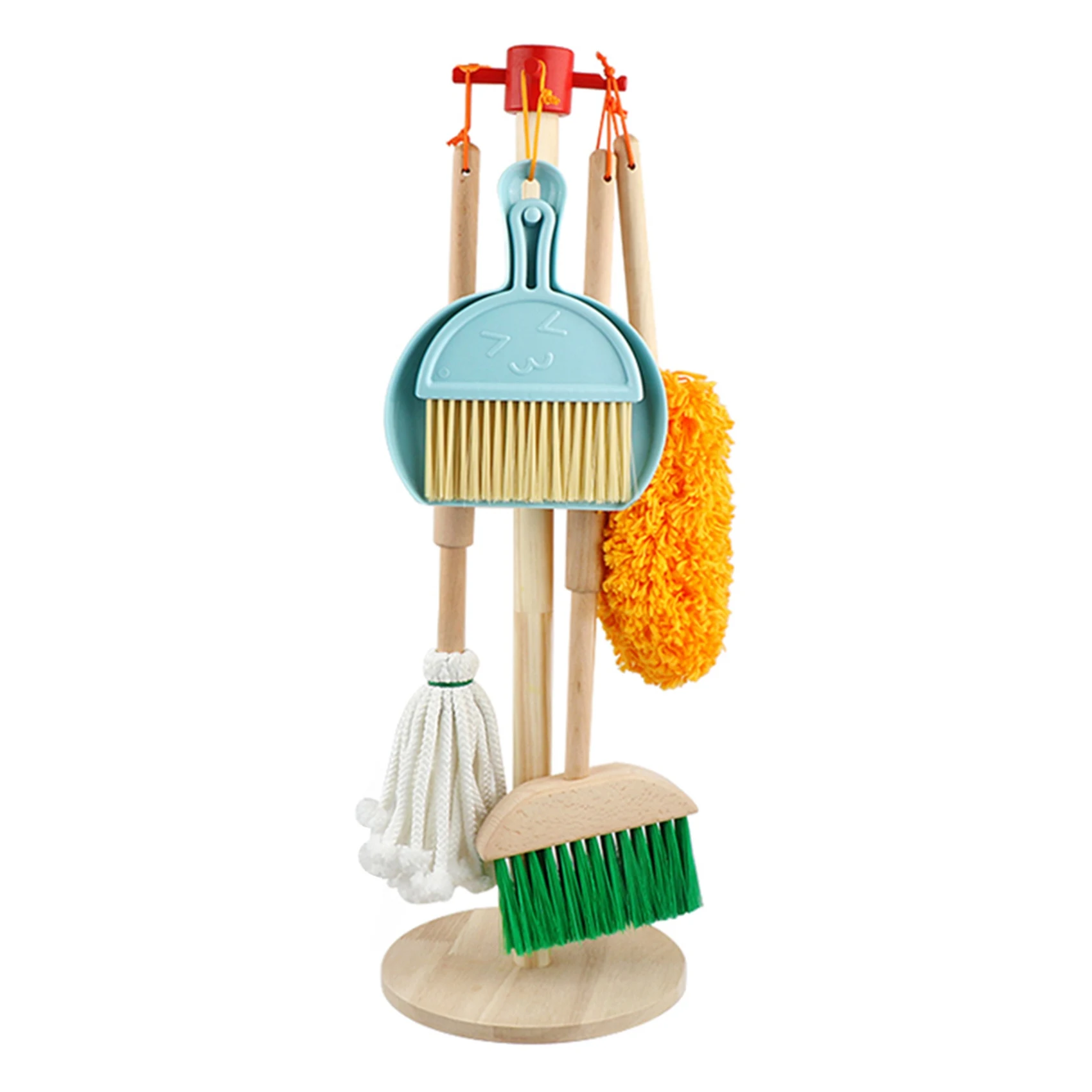A72I 6 Pcs Children Pretend Play Wooden Broom Mop Cleaning Tool Toys Brain-Training Toy for Kids Educational Learning Toys