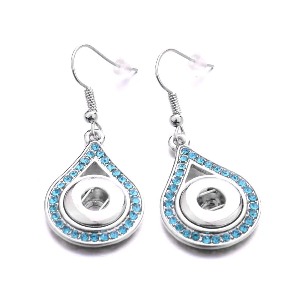 12Pairs Water Drop Metal Crystal 12mm Snap Button Dangle Earrings for Women Snaps Jewelry