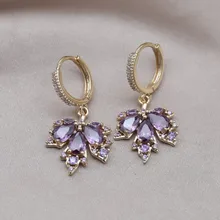  Korea New Fashion Jewelry 14K Gold plated Orange Zircon Maple Leaf Pendant Earrings Necklace Elegant Women's Party Accessories 