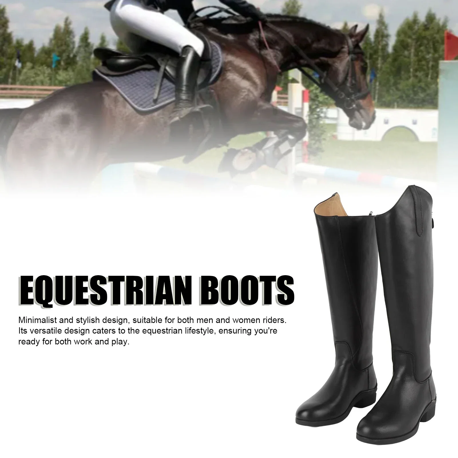 Knee High Boots Tall Riding Boots Unisex For Equestrian Training Daily Use With Rear Zipper Leather EVA