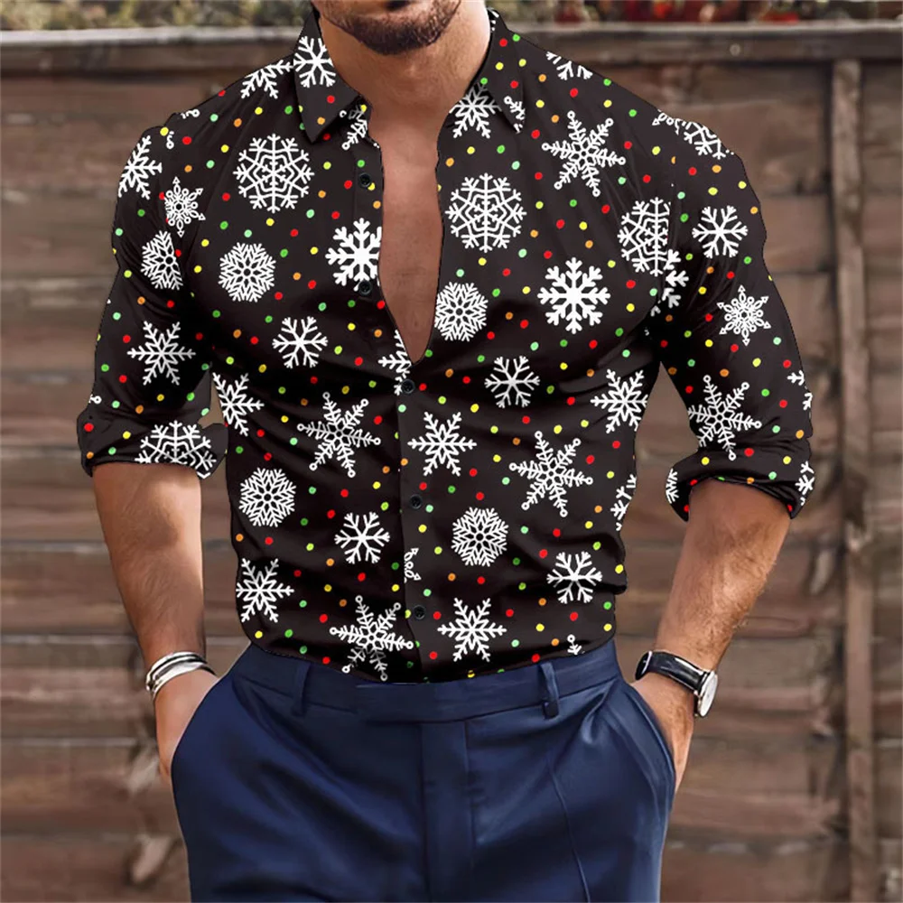 2023 nueva blusa de moda masculina con patrón de copos de nieve fiesta de Navidad de año nuevo camisa de solapa de manga larga nuevo prisma b2 libro del alumno