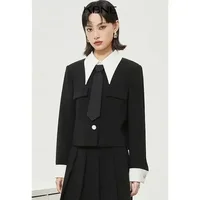 FA648 2024 Autumn Wear New Women's Solid Color Simple and Fashionable Coat Design Sense Color Blocking Slimming Top 1
