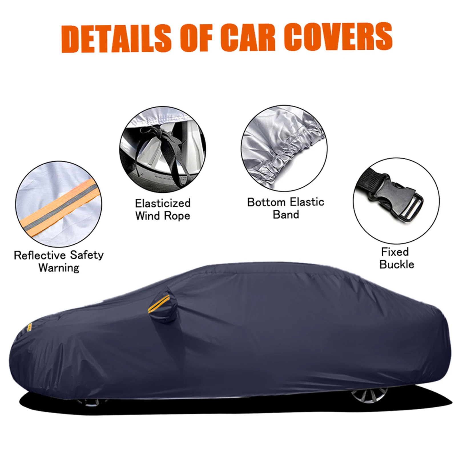 Car Cover Full Sedan Covers with Reflective Strip Sunscreen Protection