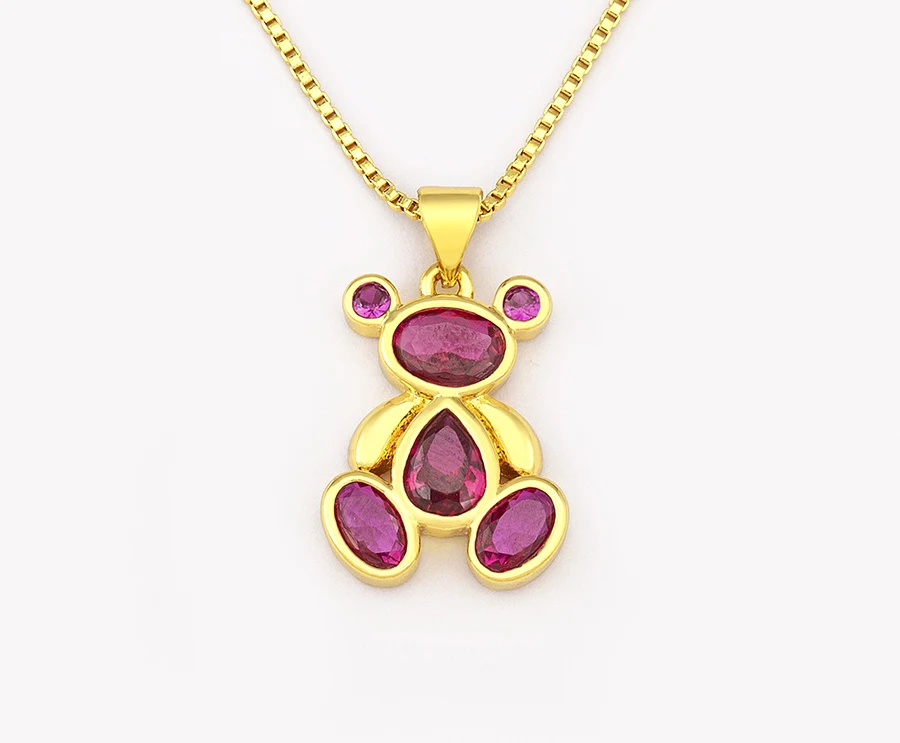 AIBEF Cute Bear 6 Colors Crystal Pendant Women Necklace Fashion Korean Jewelry Exquisite Girl Birthday Party Children's Day Gift