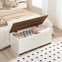 Storage Bench, 39.3" Retro Wooden Storage Chest, Wooden Storage Trunk, Toy Chest with Lift Top Entryway Organizer 2