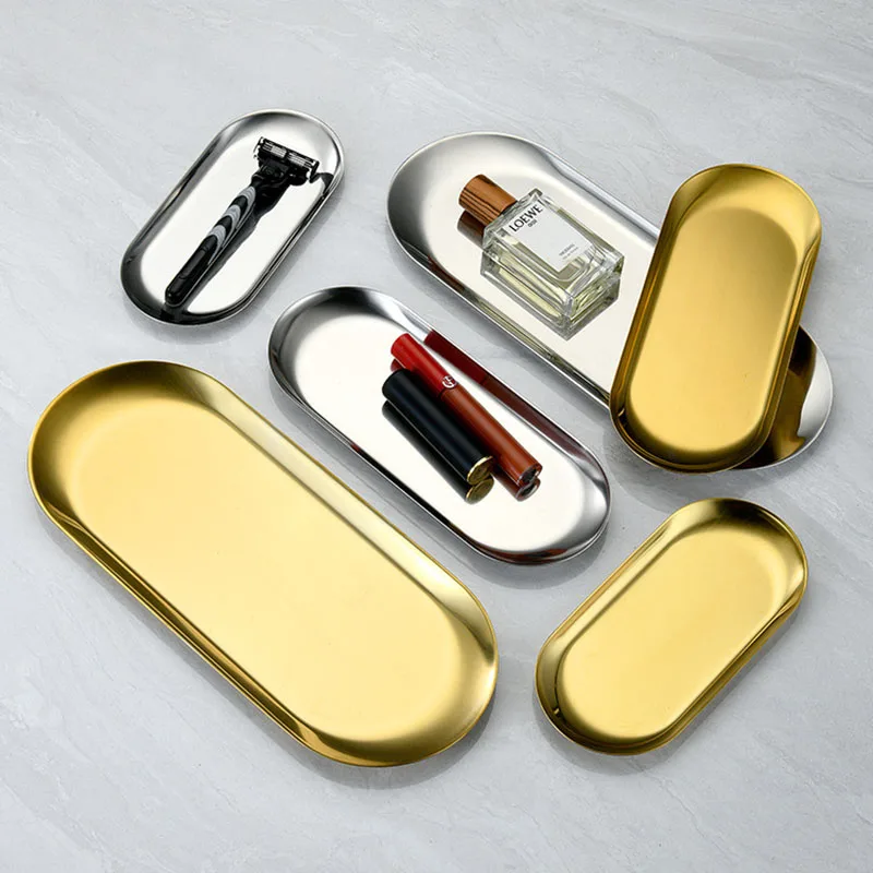 Oval Stainless Steel Gold Dining Plate Dessert Plate Nut Fruit Cake Tray Snack Kitchen Western Steak Kitchen Dish Fruit Plate Ceramic Dessert Plates