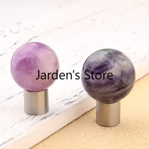 25/30mm Natural Stone Luxury Amethyst Fluorite Single Hole Drawer Cabinet Door Knob Handle Kitchen Pull Gift Box Decorative Hook