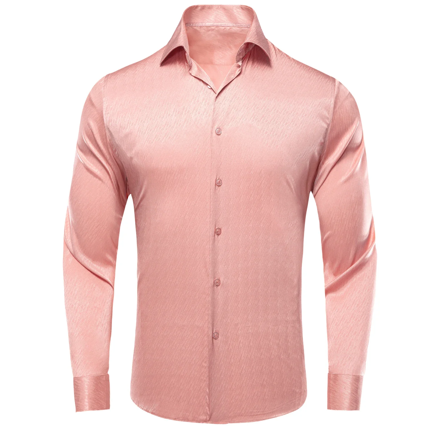 

Peach Pink jacquard Men's Long Sleeve Satin Silk Dress Shirts Casual Formal Blouse Shirt Luxury Designer Men Clothing