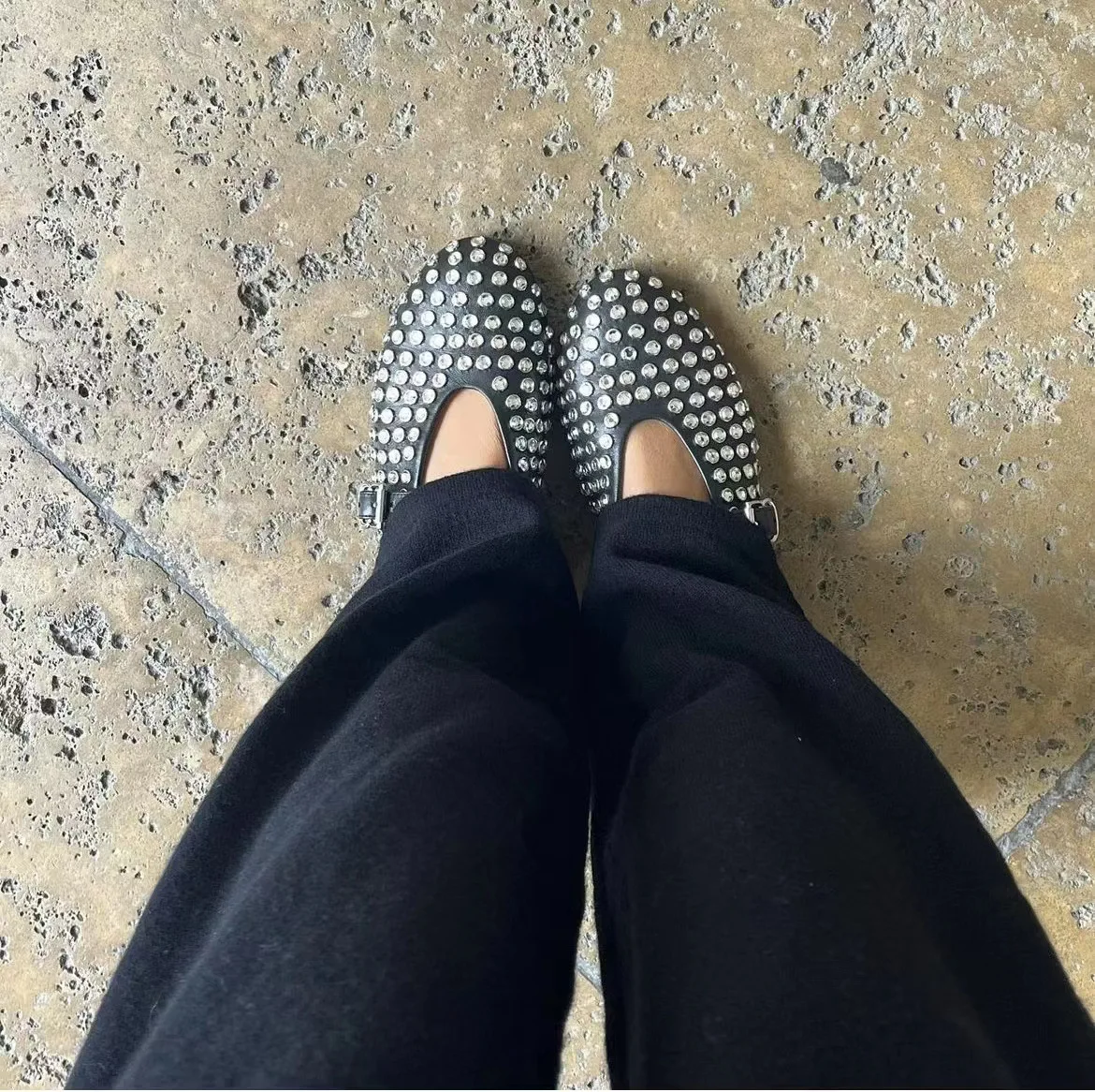 2024 New Flats Vintage Diamond Mary Jane Women's Shallow  Buckle Ballet Flats Plus Size 43  Rhinestones Designer Shoes