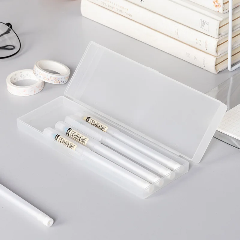 Pencil Cases Pens Storage School Office Simple Matte Transparent Plastic Box Frosted White Stationery Supplies