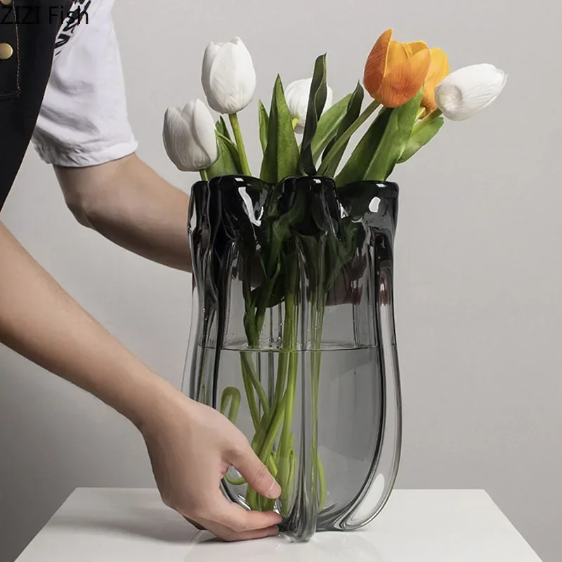 Flower Bud Shape Glass Vase Transparent Hydroponics Flower Pots Desk Decoration Floral Arrangement Vases Room Aesthetic Decor 5