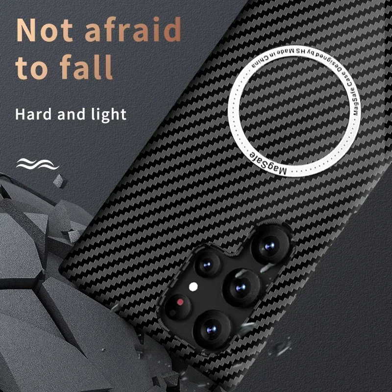 Carbon Fiber Texture Magnetic Ultra Slim Protective Case with Matte MagSafe Ring Armor Cover