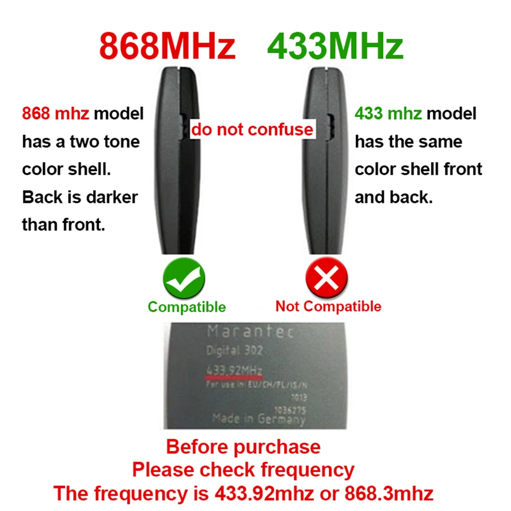 MARANTEC 868MHz Garage Door Remote Control Clone Marantec Digital 302 304 382 384 313 321 312 868 MHz Garage Door Opener 2