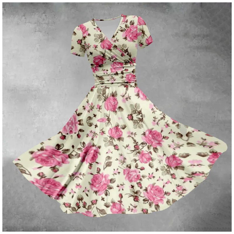 

Популярное молодежное красивое женское платье с цветочным 3D принтом, сарафан с коротким рукавом, тонкое длинное платье с V-образным вырезом