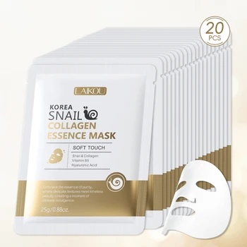 LAIKOU Korea Snail Collagen Essence Mask Hydrating Sheet Mask Anti-Wrinkle Face Mask Firming Skin Care 25g*20pcs