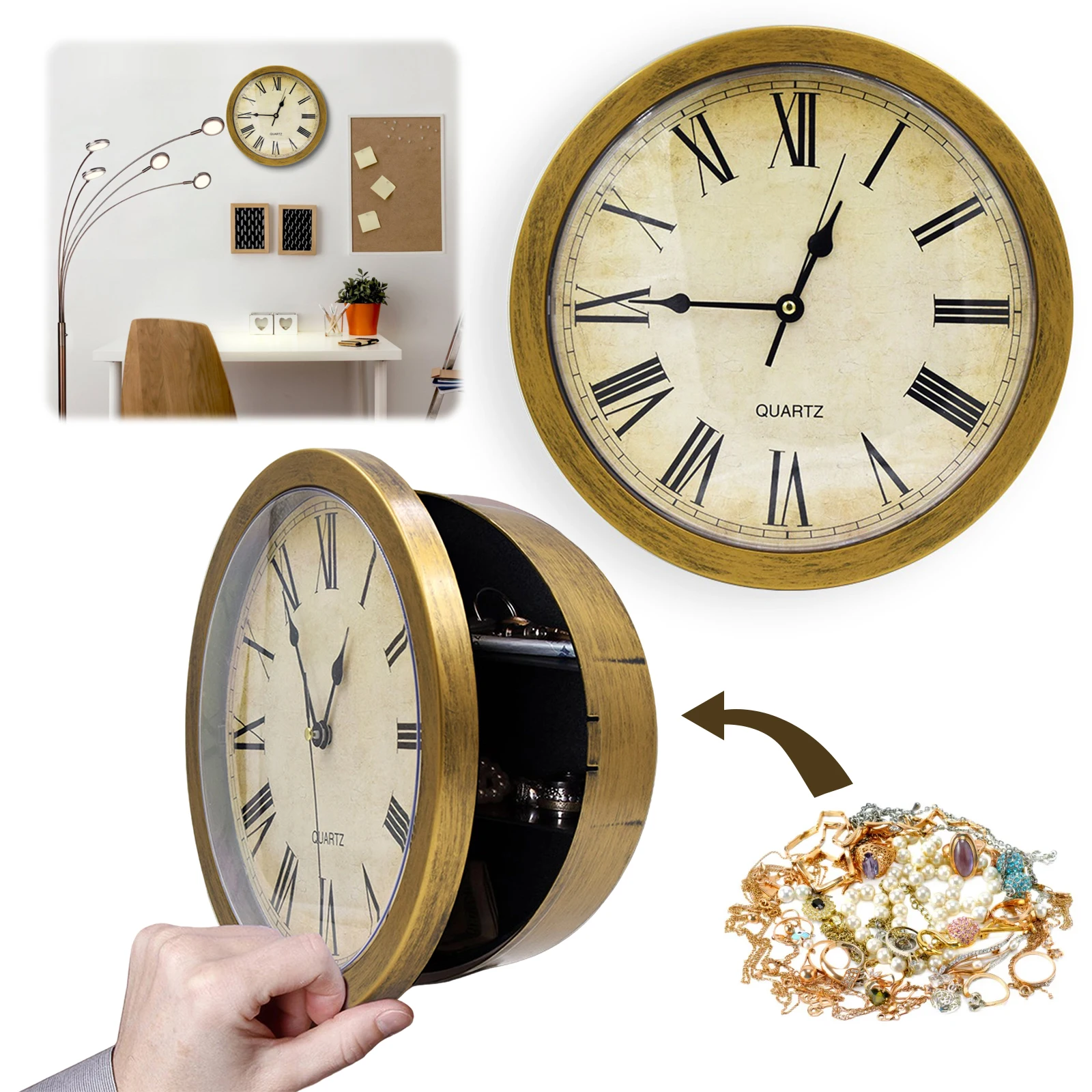 Vintage Decor Clock Diversion Safe 10-Inch Creative Wall Clock Hidden Safe Box Wall Clock Safety Box for Living Room Decor