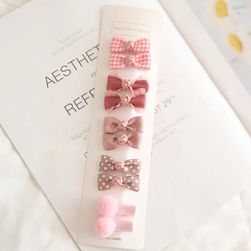 Hair Clips 10Pcs Plaid Bowknot Floral Dot Baby Girl Children Kid Barrettes Headwear
