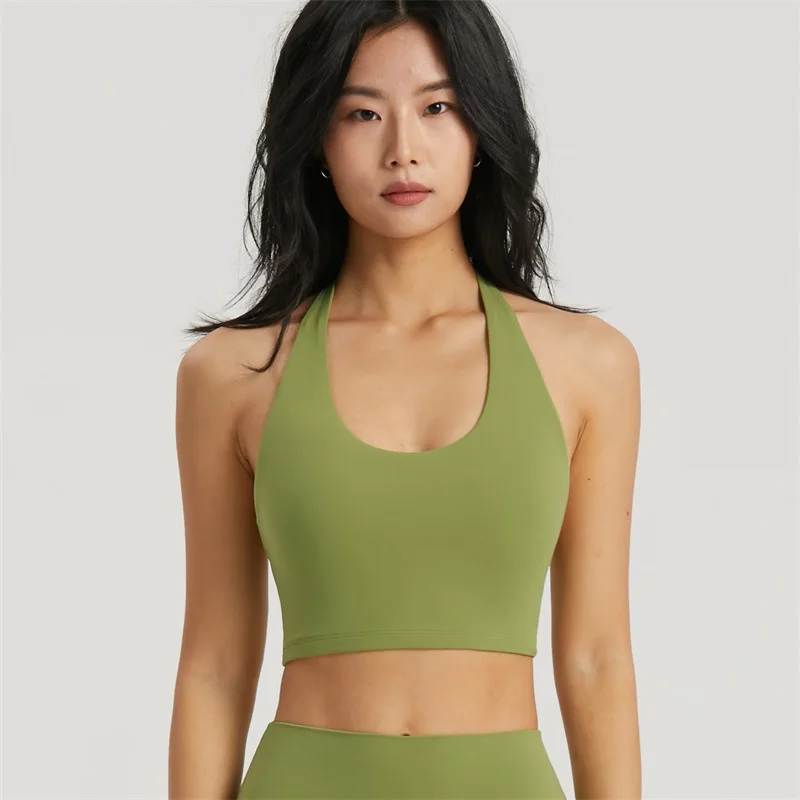 Sports Bra Women Lingerie Womens Bras Sports Underwear Womens Lingerie Gym Top Women Undershirt Solid Color U Shape Women Hanging Neck Sport Bra for Comprehensive Training Halter Underwear Fitness Top Gym Yoga Chest Pad With Pad